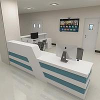 Comptoir de réception moderne pour clinique dentaire, hôpital, poste d'infirmière, structure en acier inoxydable, stable et pratique