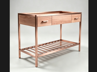 Meuble de salle de bain en métal satiné bronze et or rose avec pieds en acier, structure de lavabo double, SUITE