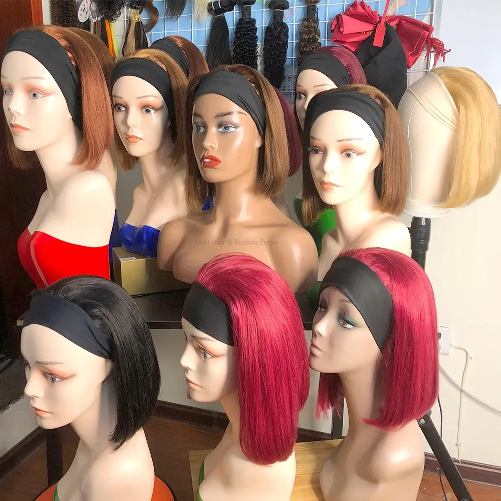 Short Pixie Cut Brazilian Hair Cuticle Aligned Human Hair Bob Wig For Women,Machine Made Non Lace Frontal Gluess Headband Wigs