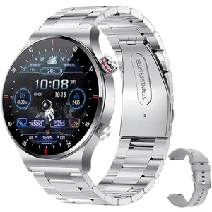 Jam tangan pintar putar 2024 Sporty Ip67 grosir produsen 1.28 inci Nfc Health Bt panggilan jam tangan pintar wanita bulat mewah