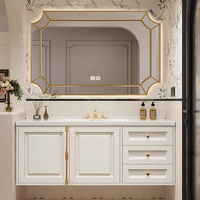 Ensemble de meuble-lavabo de salle de bain en céramique sans joint de type américain, lavabo en chêne, lavabo antique de style français, lavabo de luxe léger