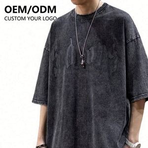 Wholesale Mens Oversize Acid Washed Solid Knitted Heavyweight Cotton Custom Graphic Logo Streetwear Vintage T-<b>Shirt</b> - Product Image 3