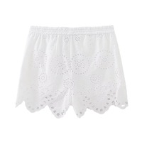Ensemble 2 pièces pour femmes-Short et chemise-Vêtements d'été décontractés-Chemise et short à broderie creuse de style européen et américain