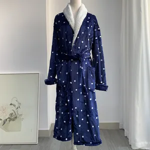 Women Flannel Bathrobe Printed Ladies Hooded Night Wear Fleece Digital Printing Woven 100% Polyester Plain Dyed Nightgowns