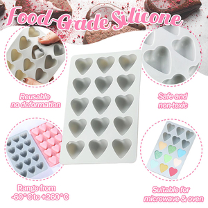 Bandeja de cubitos de hielo en forma de corazón de 15 cavidades, molde de silicona de grado alimenticio, molde de silicona multiusos para Chocolate, molde de jabón - Product Image 4