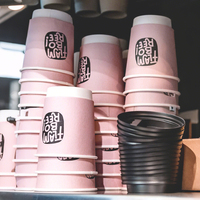 Gobelet à café jetable écologique à double paroi, imperméable, en papier kraft, rose, avec logo personnalisé en feuille d'or, pour boissons chaudes