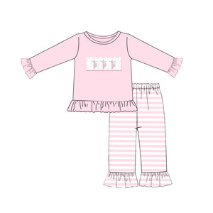 Vêtements pour enfants Puresun 100% coton, rose et bleu rayé, vêtements assortis pour enfants, vêtements smockés, vêtements de boutique pour enfants - Product Image 3