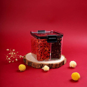 Transparent airtight <b>container</b>, square plastic <b>container</b> with lid for storing grains, cereals, <b>snacks</b>, tea, and dried fruits. - Product Image 2