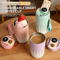 Thermos numérique personnalisé avec logo, 450 ml, affichage de la température LED intelligent, tasse à café en acier inoxydable, sangle de transport, tasse cadeau unisexe moderne