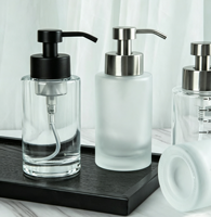 Bouteille en verre transparente et givrée de 350 ml de qualité supérieure pour savon moussant pour les mains avec tête de pompe étanche argentée ou noire