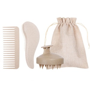 Juego de 4 peines para el cabello de paja de trigo ecológica con <span class=keywords><strong>cepillo</strong></span> desenredante, masajeador de cuero cabelludo, <span class=keywords><strong>cepillo</strong></span> para champú y bolsa de almacenamiento - Product Image 3