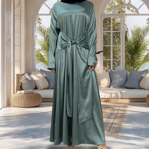 Elegant Women's Abaya <b>Set</b> with Flowy Long Sleeve Outer Coat and Tie Waist Muslim Dress for Formal and Casual Wear (Style 1925) - Product Image 2