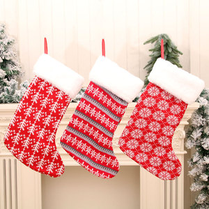 Nouvelles chaussettes de Noël 2021, chaussettes en laine tricotées, grande taille, rayures rouges et blanches, sac cadeau pour enfants - Product Image 1