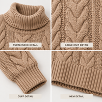 Pull en maille torsadée à col roulé personnalisé pour femme, à manches longues et coupe courte, pour l'automne et l'hiver, style décontracté