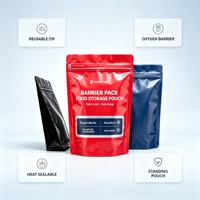 Sachet refermable brillant de qualité alimentaire, personnalisé avec logo imprimé, à haute barrière d'oxygène, pour l'emballage et le stockage des aliments secs
