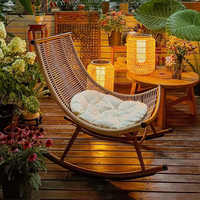 Ensemble de chaise longue et table en rotin pliable, imperméable et durable, style chinois moderne, avec coussins, pour extérieur, villa, parc, jardin, terrasse