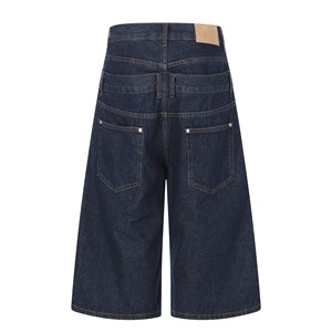 Shorts en jean délavé personnalisés pour hommes, double épaisseur aux genoux, style vintage, effet usé, coupe ample et respirante, jambe large, streetwear, jorts - Product Image 4