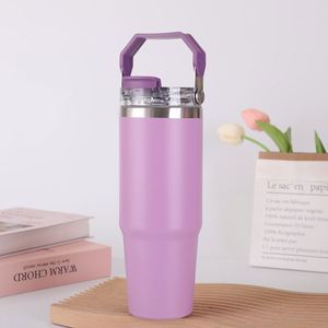 Gobelet de voyage isotherme à double paroi avec poignée, 20oz 30oz, avec couvercle et paille, base antidérapante, pour les trajets quotidiens - Product Image 6