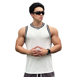 GURUNA-Z-INDUSTRY Débardeur côtelé blanc sans manches pour homme, col rond, tricoté, décontracté, respirant, 100 % coton, imprimé, broderie 120g - Product Image 1