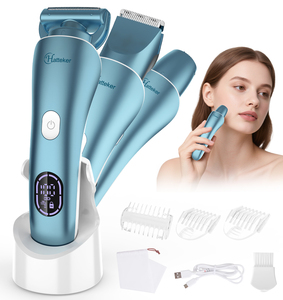HT-578 Depiladora Eléctrica 3 en 1 para Mujer, Afeitadora para Rostro, Cuerpo y Bikini, Recargable por USB, IPX6 Azul - Product Image 6