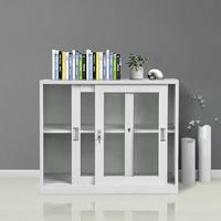 Armoire de rangement de bureau en acier à cadre étroit avec porte coulissante en verre, armoire de classement métallique verrouillable avec étagères réglables