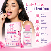 Bandes buccales probiotiques OEM pour femmes, 50 milliards d'UFC, à dissolution rapide, canneberge, pour l'équilibre digestif, sans sucre, saveur personnalisée, B2B