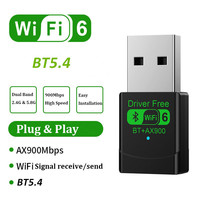 Tarjeta de Red Inalámbrica Wi-Fi de Doble Banda 900M con Controlador Gratuito, Adaptador USB WiFi 6 de 900Mbps BT 5.4 para PC y Laptop