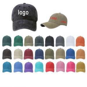 Wholesale Stock Solid Color Unstructured Polyester/Cotton Dad <b>Hats</b> 6 Panels Washed Distressed Baseball Caps Custom Logo Business - Product Image 1