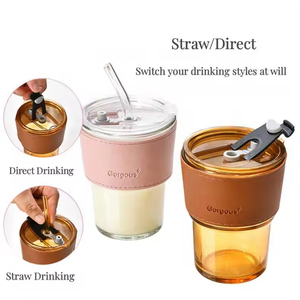 แก้วน้ำทรงกระบอก แก้วกาแฟพร้อมฝาและหลอด ขนาด 13 ออนซ์/400 มล. สีเขียว - Product Image 6