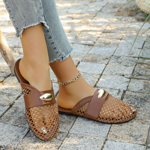 2026 Summer New Style Comfortable Soft Bottom Outdoor Sandals for Women Flat French Baotou <b>Half</b> Slippers Mesh <b>Slip</b>-on Closure - Product Image 2