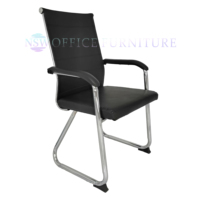 Chaise de conférence en cuir PU avec assise en tissu, chaise de bureau pour réunions avec structure métallique pour écoles et séminaires