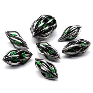 Juego de Dados Poliédricos de Metal Futurista para D&D, Diseño Aerodinámico Hueco, 7 Piezas, Estilo Elfo de Ciencia Ficción, Verde y Negro, para Juegos de Rol y Mesa - Product Image 2