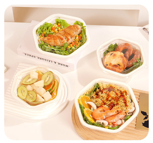 600ml 800ml 1000ml 1200ml Microwave Disposable Food Container Kraft <b>Paper</b> Takeout Hexagonal Packaging Box Salad <b>Bowl</b> - Product Image 5