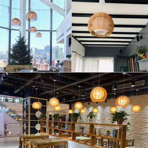 Lámpara Colgante de Estilo Japonés para Restaurante Comercial, LED, Altura Ajustable, Pantalla Creativa de Ratán, Arte Tejido de Bambú - Product Image 5