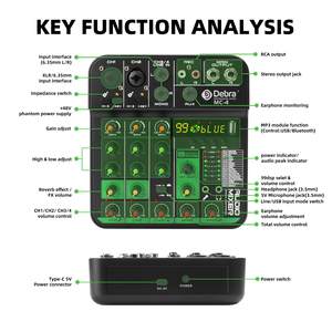 Controlador de DJ Debra Professional BT de 4 Canales MC-4 para Podcast, Consola de Mezclas de Audio Estéreo para Webcasting, Sonido Ajustable - Product Image 2