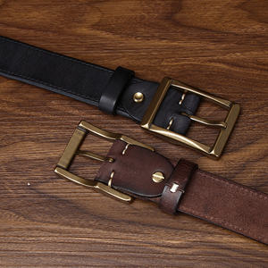 Cinturones de piel de vaca de grano superior mate Vintage de alta calidad para hombres Hebilla de cobre genuino Cinturones vaqueros de moda para hombres - Product Image 4