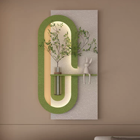 Vente en gros de vase simple haut de gamme 3D moderne plante verte artificielle réaliste art mural à LED peinture décorative en grès écologique