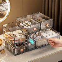 Organisateur de cosmétiques de luxe abordable en plastique transparent, anti-poussière, pour le rangement des soins de la peau sur le bureau, grande capacité, style tiroir