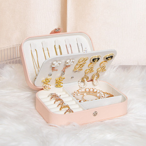 Portable Jewelry Box 7 Inch PU Material Button Closure Lightweight Storage Case For Earrings Necklaces Rings Lady Style - Product Image 2