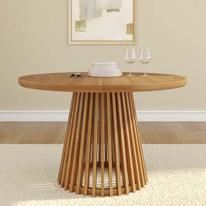 <span class=keywords><strong>Mesa</strong></span> de Comedor Redonda de Madera Maciza de Lujo Moderno, 4, 6, 8 Plazas, <span class=keywords><strong>Mesa</strong></span> de Salón <span class=keywords><strong>y</strong></span> Comedor con Tablones <span class=keywords><strong>y</strong></span> Vigas en Color Natural - Product Image 5