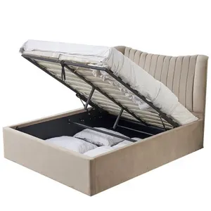 luxurious Strong sturdy faux Velvet Fabrics Gas Lift Front opening upholstered Ottoman Storage Bed Frame