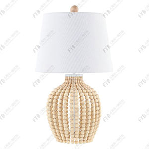 <b>Table</b> <b>Lamp</b> Solid Wood Bead Fabric Shade E27 LED Light Source Switch Control For Living Room Bedroom <b>Study</b> Bedside - Product Image 5