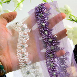 Tinh Tế Handmade 4Cm Chiều Rộng Đính Cườm Và Sequined Tinh Tế Vải Tuyn Ren Đính Trim Cho Thanh Lịch May Mặc Và Thủ Công Trang Trí - Product Image 4