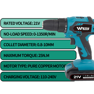 OEM/ODM Perceuse à percussion sans fil 21V, prix usine, application industrielle, vitesse variable, ensemble de 2 batteries, mandrin 10mm, usage domestique DIY - Product Image 3
