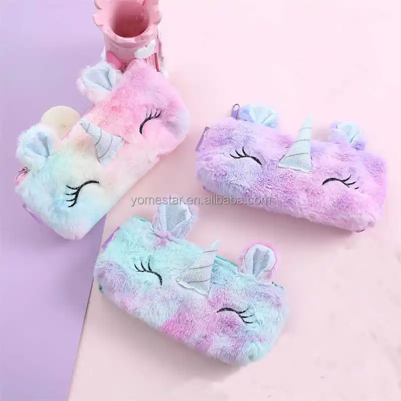 custom plush unicorn cute kawaii Student School Kids Children Boys Pen Box Pouch Stationery bags pencil case for girils