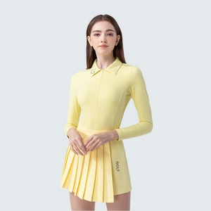 Haut de golf ajusté à col rabattu pour femme, jupe plissée à manches longues, imprimé sportif polyvalent pour le printemps et l'automne - Product Image 2