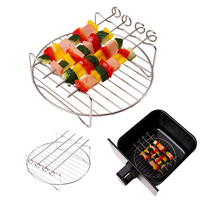 1 Ensemble de Grille de Barbecue avec Quatre Brochettes, Support Rond Multifonctionnel en Acier Inoxydable pour Friteuse à Air, Accessoires de Cuisine
