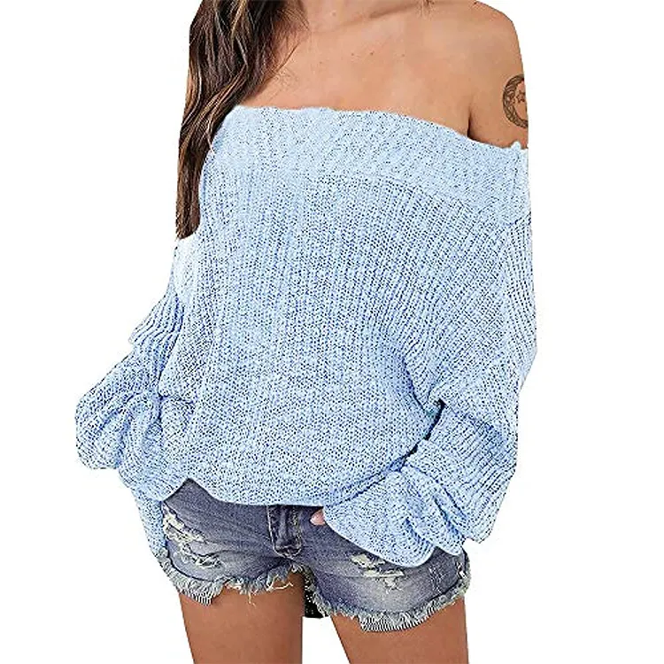 Fashion Casual Lady Jumper Off Shoulder Sweaters Knitted Dress Sexy Pullover Knit High Quality Causal Women's Sweaters