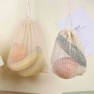 Bolsa de Compras Personalizada, Reciclable, de Malla de Algodón Orgánico, con Cordón, Diseño de Cuadrícula, para Guardar Verduras y Comprar Alimentos, Blanca - Product Image 2