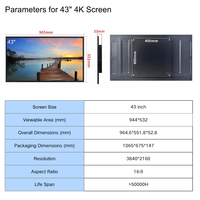 Pantalla Digital Publicitaria de Vidrio Templado de 43 Pulgadas 4K para Montaje en Pared, para Ascensores, Tiendas Minoristas, Restaurantes, Centros Comerciales, 1 Año de Garantía